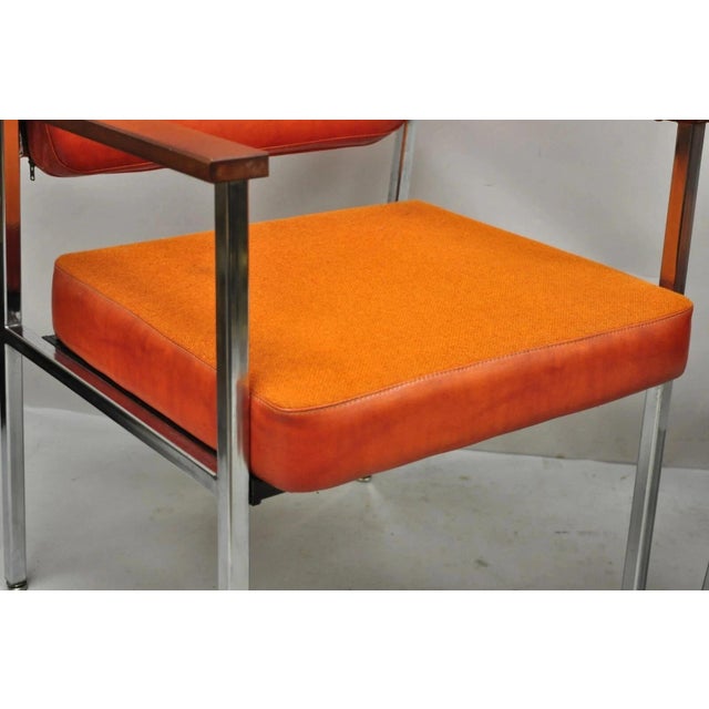 Orange Vintage Mid Century Modern Orange Naugahyde Chrome Arm Chairs by Malibu - A Pair For Sale - Image 8 of 12