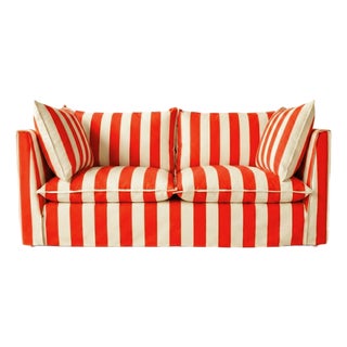 Sophie Conran Coco 2.5 Seater Sofa - Petunia Red Stripes with Knife Edge Cushion For Sale
