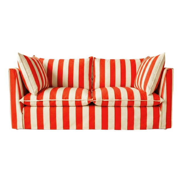 Sophie Conran Coco 2.5 Seater Sofa - Petunia Red Stripes with Knife Edge Cushion For Sale