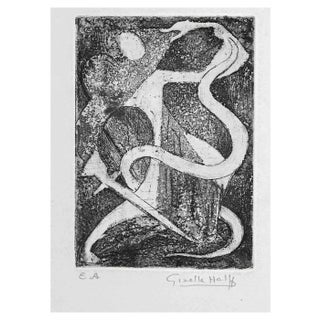 Giselle Halff, Knight Fighting with Serpent, Original Etching, 1950s For Sale