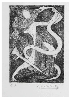 Giselle Halff, Knight Fighting with Serpent, Original Etching, 1950s