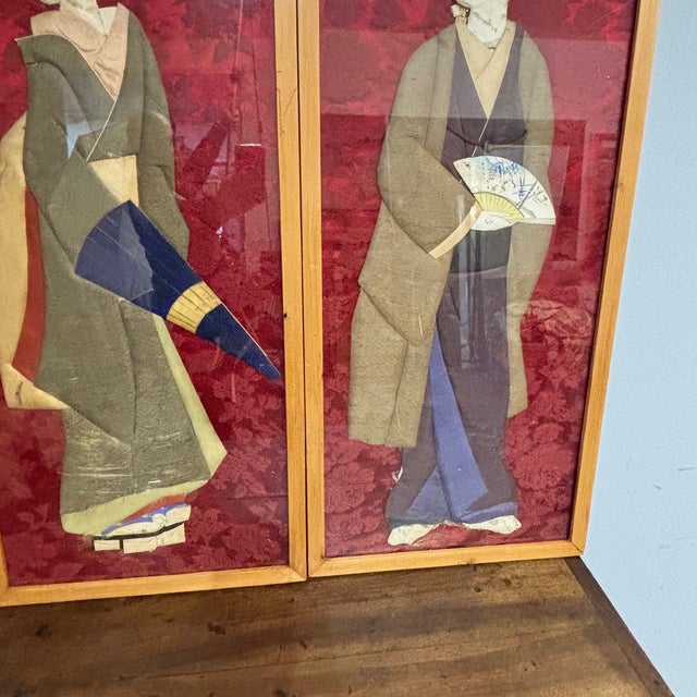 Blue Japanese Artist, Characters Wearing Clothes, Early 1900s, Paintings on Panel, Set of 2 For Sale - Image 8 of 8