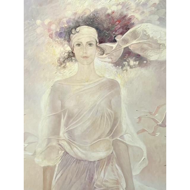 Wood Vintage Monumental Original Abstract Figurative Oil Painting on Canvas For Sale - Image 7 of 12