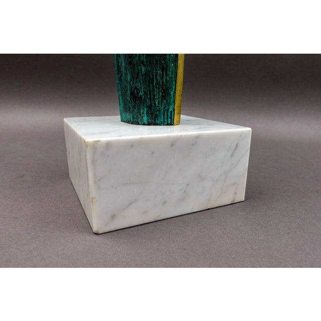 Green Mid 20th Century Diego Ortega Modernist Cubist Style Mother Child Bronze Sculpture For Sale - Image 8 of 9