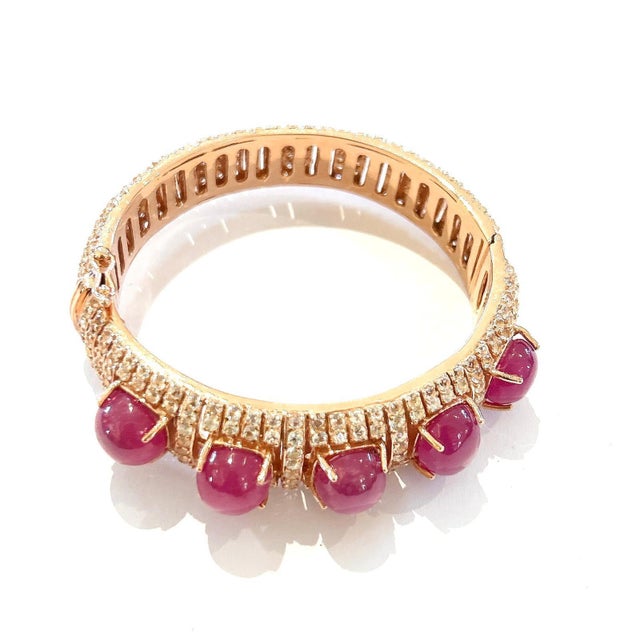 Gemstone Bochic “Capri” Vintage Multi Ruby & Topaz Bracelet Set In 18K Gold & Silver For Sale - Image 7 of 9