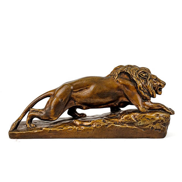 Rare Vintage Bronze-Clad "Lion À L'affût" (Stalking Lion) Statue in the Style of Isidore Jules Bonheur. The sculpture...