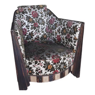 1920's Early French Art Deco Solid Macassar Ebony Club Chair With Parchment Detail - Original State For Sale