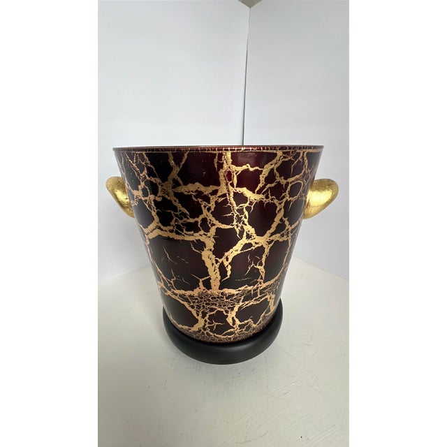 1960s Vintage Italian Wine Red & Gold Splatter Ice Bucket, Hollywood Regency Glass Barware, Burgundy 24k Gold Decor Neiman Marcus Style For Sale - Image 5 of 17