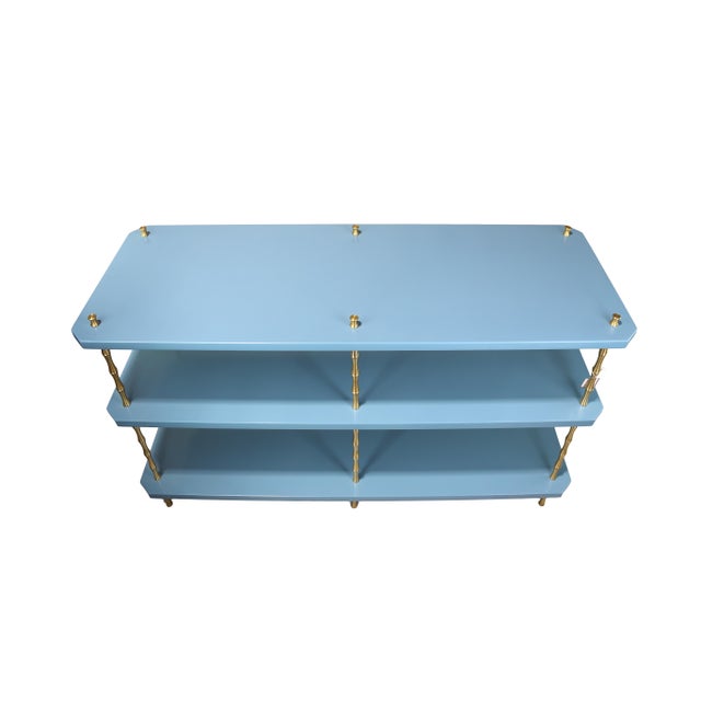 Vintage Navy Blue Lacquered Brass Three-Tier Console Table For Sale - Image 4 of 11