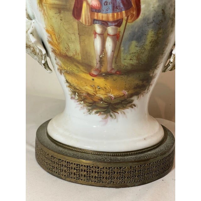 Antique 1800's Hand Painted Figural Porcelain Brass French Electrified Vase Lamp For Sale - Image 10 of 11