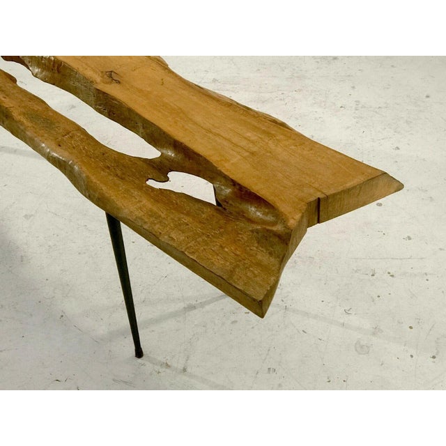 Mid-Century French Raw Wood Coffee or Side Table on Compass Legs, 1950s For Sale - Image 12 of 13