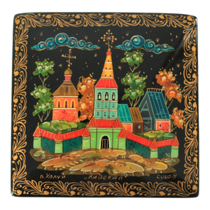 Vintage Russian Hand-Painted Papier-Mâché Lacquer Trinket Box