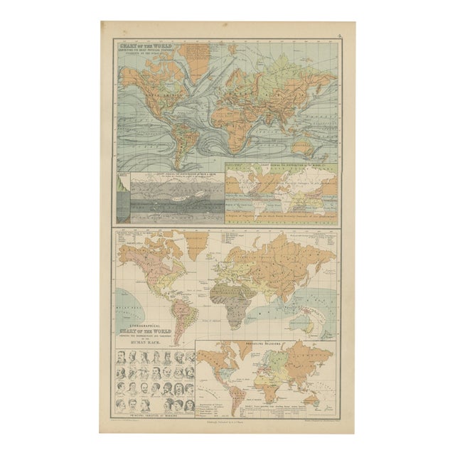 Antique Chart of the World, 1870 For Sale