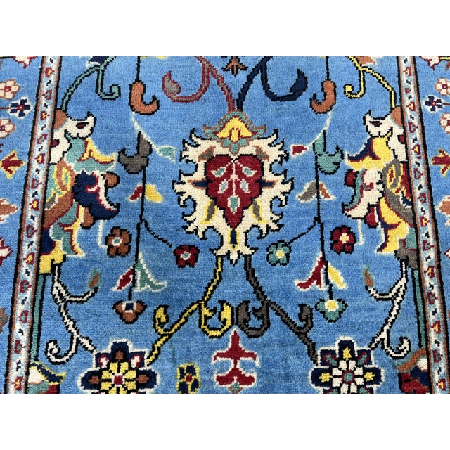 2000 - 2009 Blue Floral Wool Rug With Botanical Border, 3'3" X 4'9" For Sale - Image 5 of 10