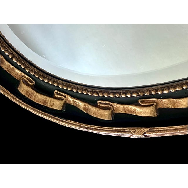 Wood Friedman Brothers Traditional Gold & Black Regency Ebonised Oval Wall Mirror, Decorative Arts Inc For Sale - Image 7 of 12