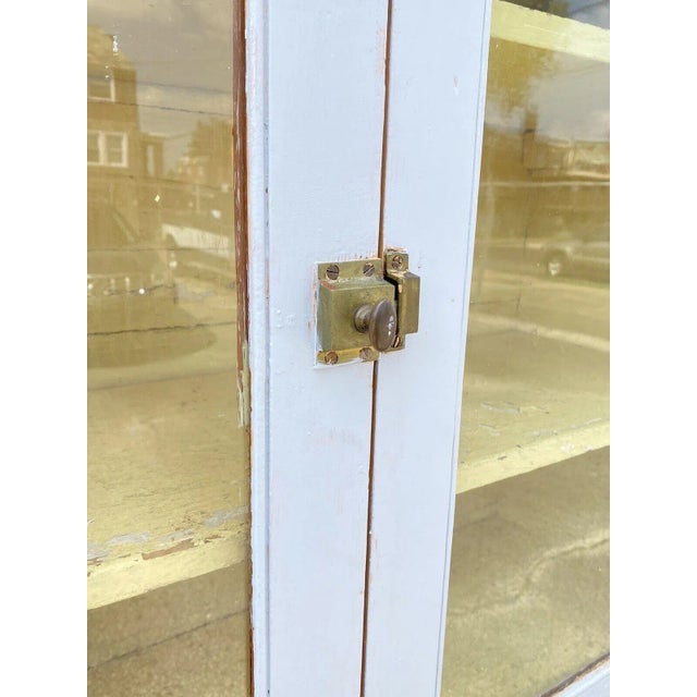 1900 - 1909 1900s Antique Country Farmhouse White Painted 2 Piece Step Back Hutch Kitchen Cupboard For Sale - Image 5 of 12
