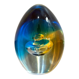 Murano-Style Blue/Yellow Egg Glass Paper Weight
