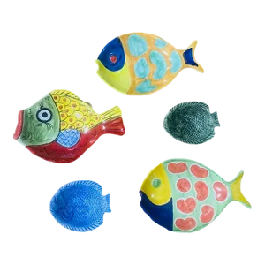 Late 20th Century Collection of Hand-Painted Fish Serving Plates - Set of 5