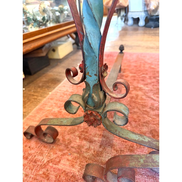 Metal Tall Antique French Floral Tole Andirons For Sale - Image 7 of 17