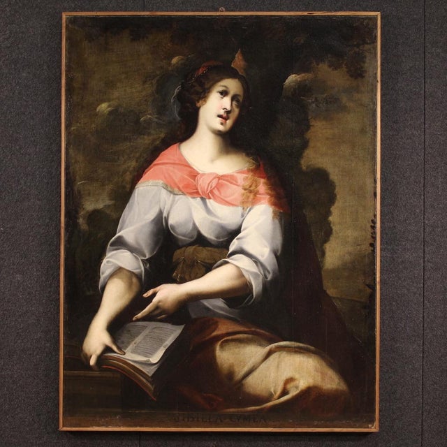 Italian Artist, The Delphic Sibyl and the Cumaean Sibyl, 1670, Oil on Canvases, Framed, Set of 2 For Sale - Image 13 of 16