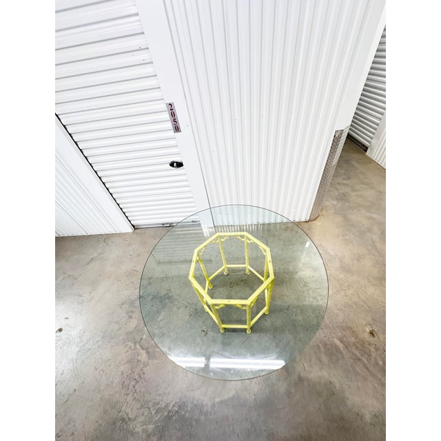 Vintage Kessler Industries Hollywood Regency Yellow Faux Bamboo Dining Table For Sale In New Orleans - Image 6 of 11
