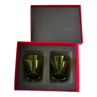 Pair of Green Crystal Tumblers by Baccarat With Original Box For Sale