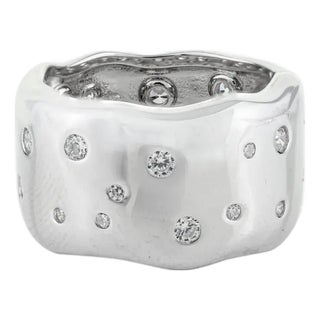 Carat&Her Molten Silver Scatter Ring, Wide Cigar Band With Cz Studded Size 7 For Sale