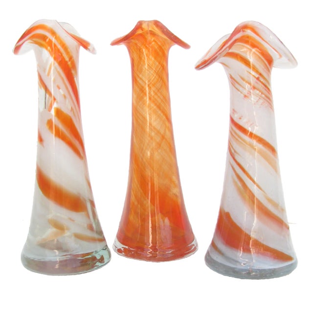 Murano Style Orange & White Art Glass Vases, S/3 For Sale In Tulsa - Image 6 of 6