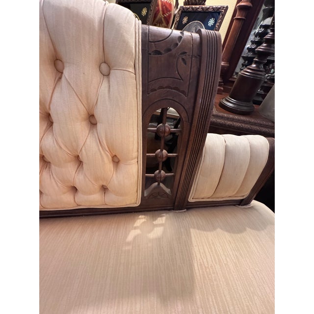 Antique American Victorian Walnut Tufted Parlor Settee With Carved Frame, Circa 1880 For Sale In Houston - Image 6 of 8