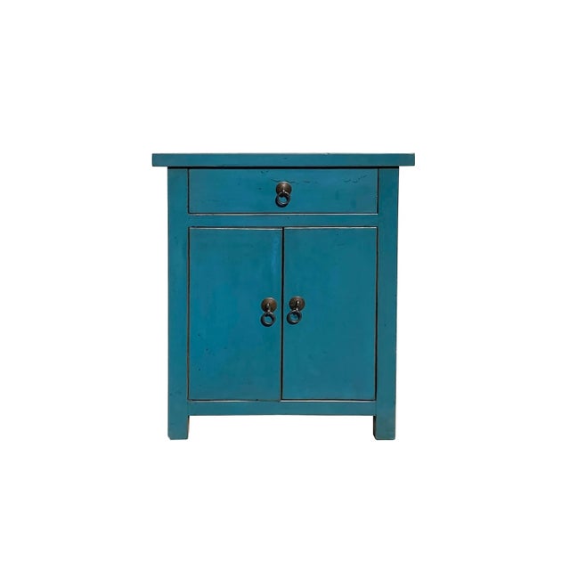 Distressed Bolection Blue One Drawer Simple End Table Nightstand For Sale In San Francisco - Image 6 of 6