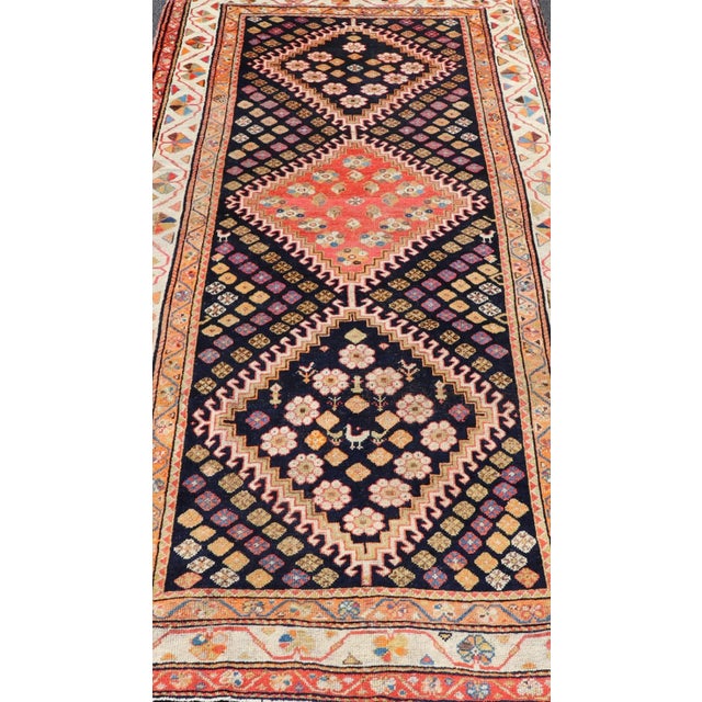 Antique Persian Tribal Shiraz in Wool With Tribal Medallion Design 4'9 X 9'2 For Sale - Image 4 of 12