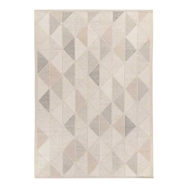 Scandinavian Rug in White, Greige Geometric Pattern by Rug & Kilim 14x20 For Sale