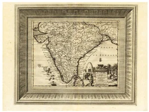 Antique Engraved Map of India with Elephants in the Cartouche, 1725