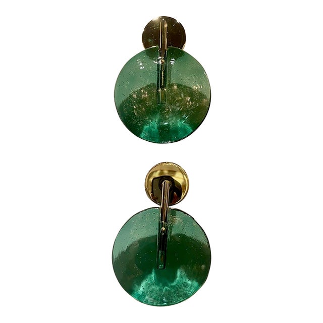 Contemporary Murano Green Disc Suspension Sconces - a Pair For Sale