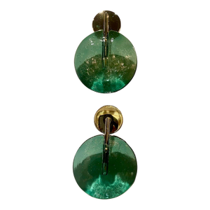 Contemporary Murano Green Disc Suspension Sconces - a Pair