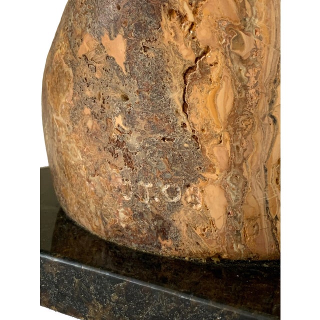Peach Mid-Century Modern Abstract Modernist Design Travertine Sculpture in the Style of Barbara Hepworth, Signed For Sale - Image 8 of 12