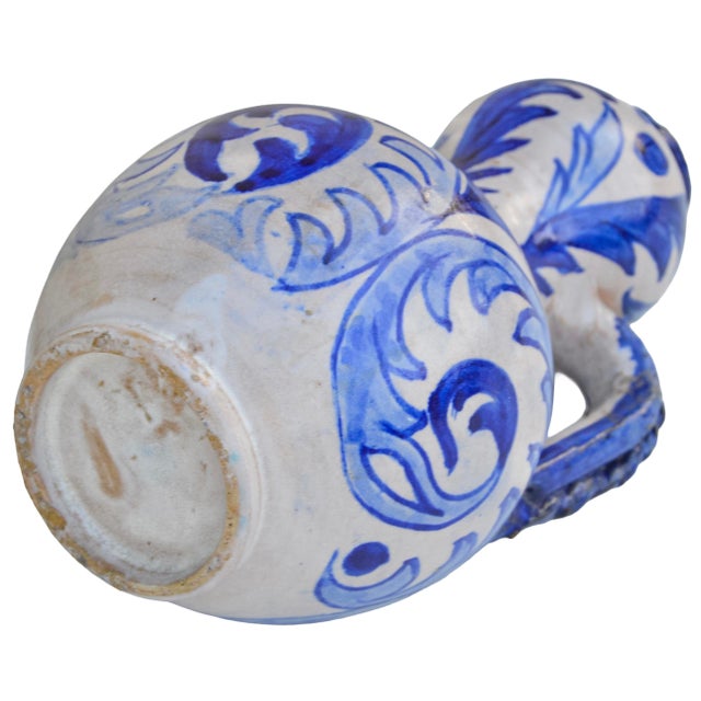 Blue Mid 20th Century Handcrafted Blue Andalusian-Patterned Ceramic Vase W/ Handle For Sale - Image 8 of 8