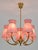 Vintage Swedish Five-Arm Brass Chandelier with Pink Shades, 1940s For Sale - Image 9 of 13