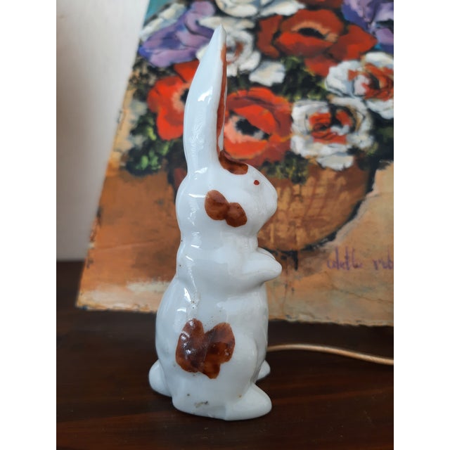 Traditional Antique Ceramic Bunny With Bow Japan Figurine For Sale - Image 3 of 7