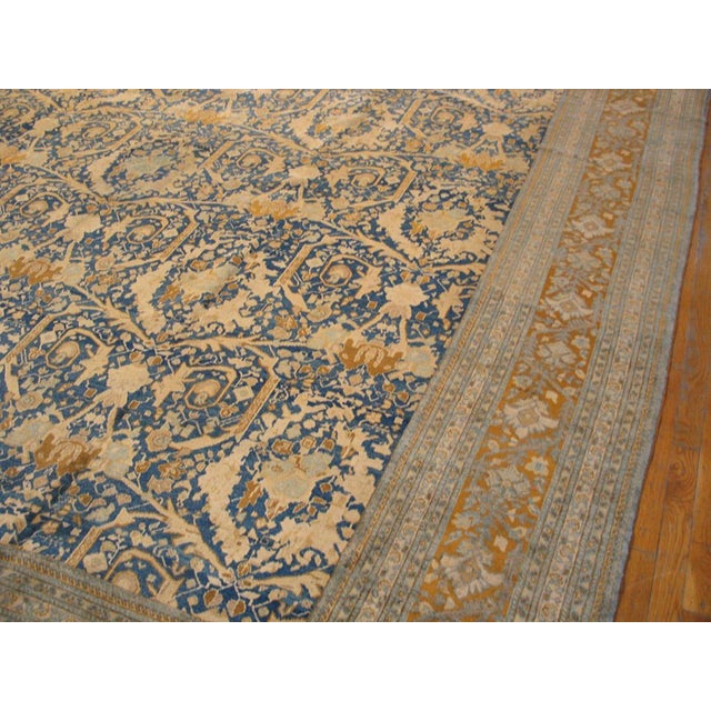 Early 20th Century 1920s Blue Navy Mostofi Antique Persian Tabriz Rug 11' 6" X 16' Handknotted Wool Carpet For Sale - Image 5 of 6