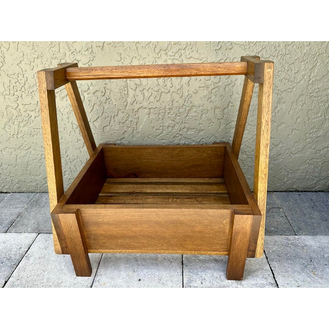 Mid 20th Century Vintage Mid 20th Hand Crafted Wooden Storage Basket With Handle For Sale - Image 5 of 8