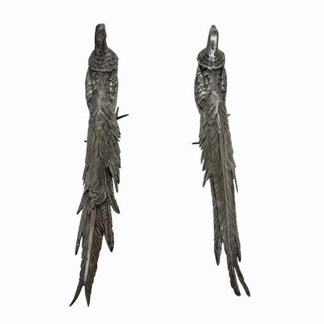Silver Vintage Mid Century Italian Alpaca Silverplate Pheasants For Sale - Image 8 of 8