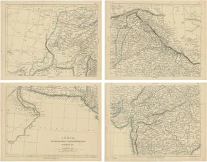 Antique Map of India, Afghanistan, Balochistan and Surroundings by Lowry, 1852, Set of 4