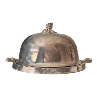 Vintage Portugal-Made Silver-Plated & Wood Cheese Board With Dome Cloche by Cazenovia Abroad by Topazio For Sale