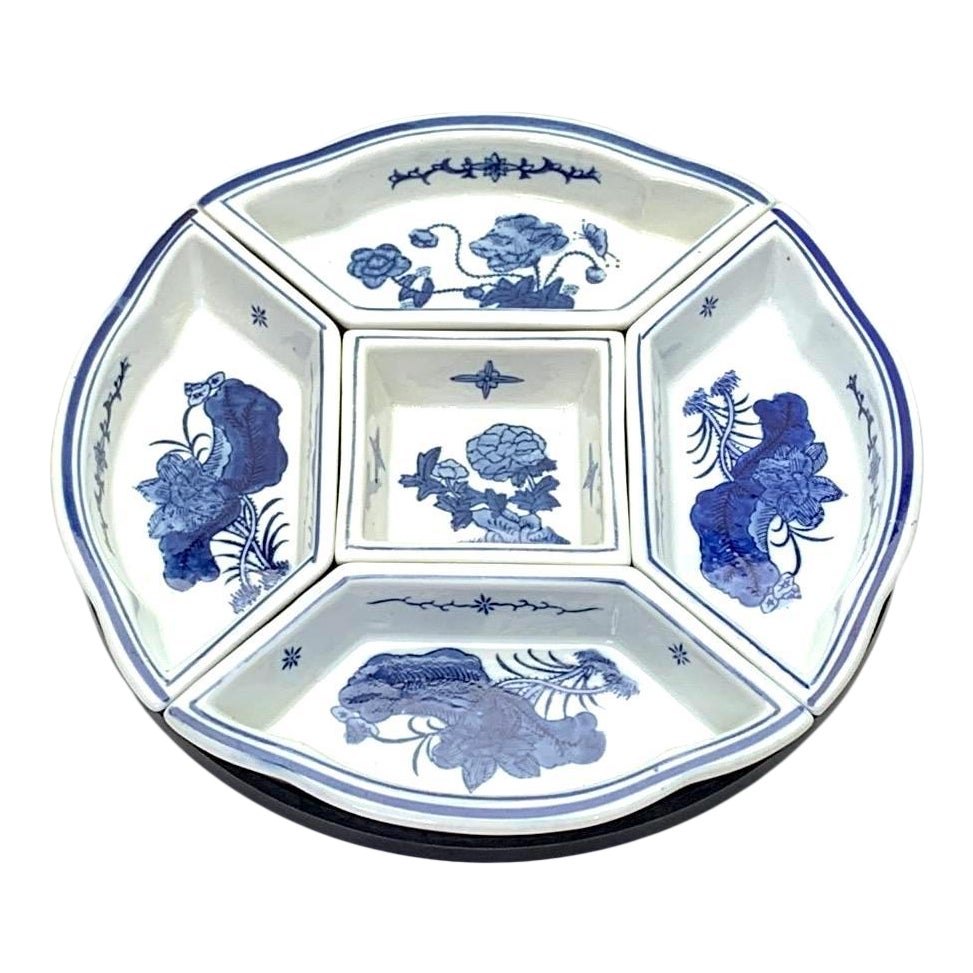 Vintage Chinese Porcelain Blue & White Sweetmeat Dish/Condiment Set on ...