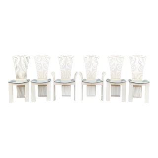 Pietro Constantini Ivory Lacquered and Leather Dining Chairs -Set of 6 For Sale