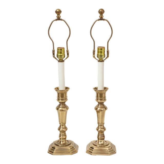 Pair of Brass Candlestick Lamps For Sale