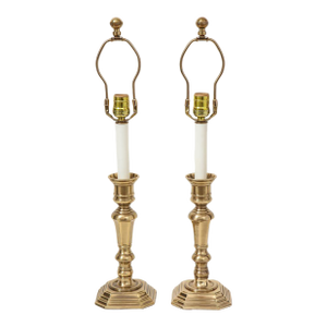 Pair of Brass Candlestick Lamps