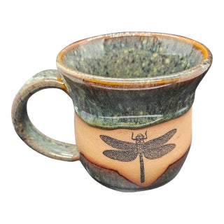Dragonfly Always Axus Pottery Mug in Seamist Glaze - Handmade Ceramic Coffee Mug For Sale