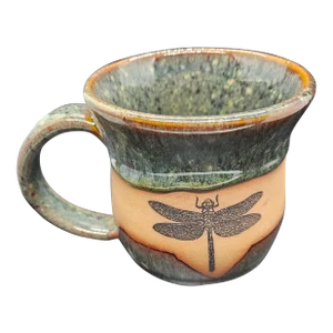 Dragonfly Always Axus Pottery Mug in Seamist Glaze - Handmade Ceramic Coffee Mug